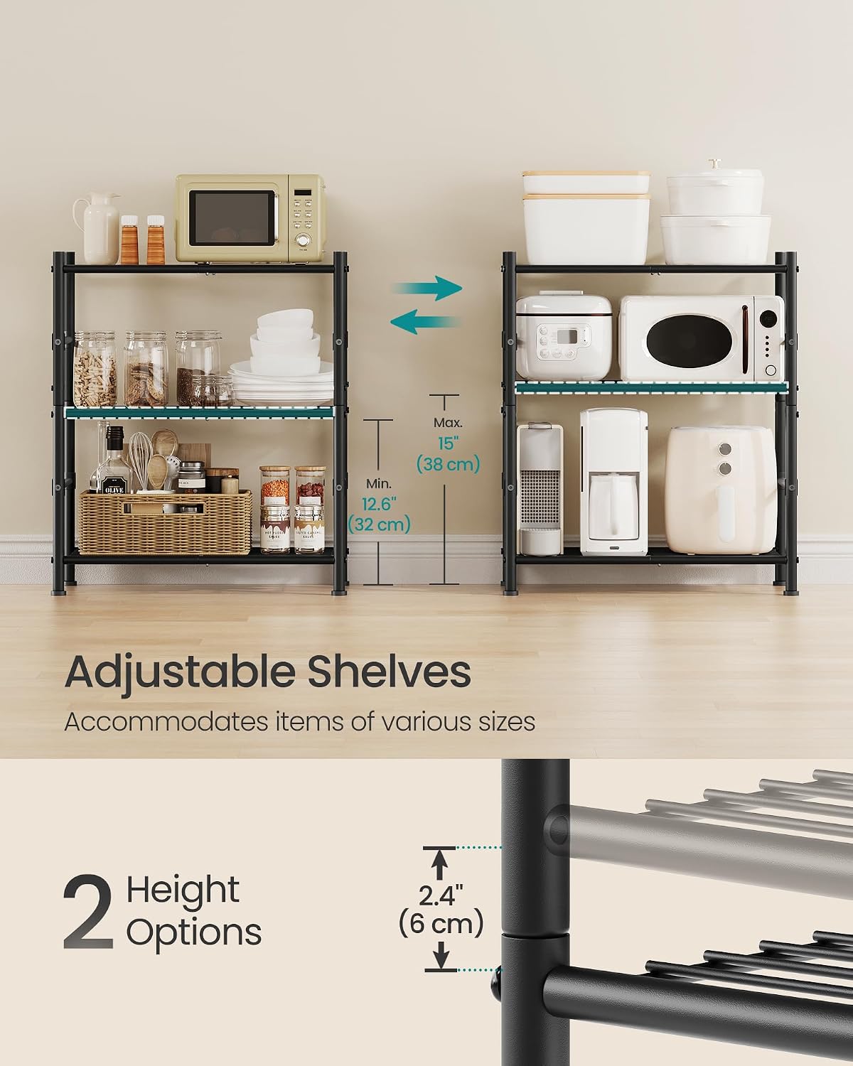 SONGMICS 3-Tier Storage Shelf, Steel Wire Organizer Rack