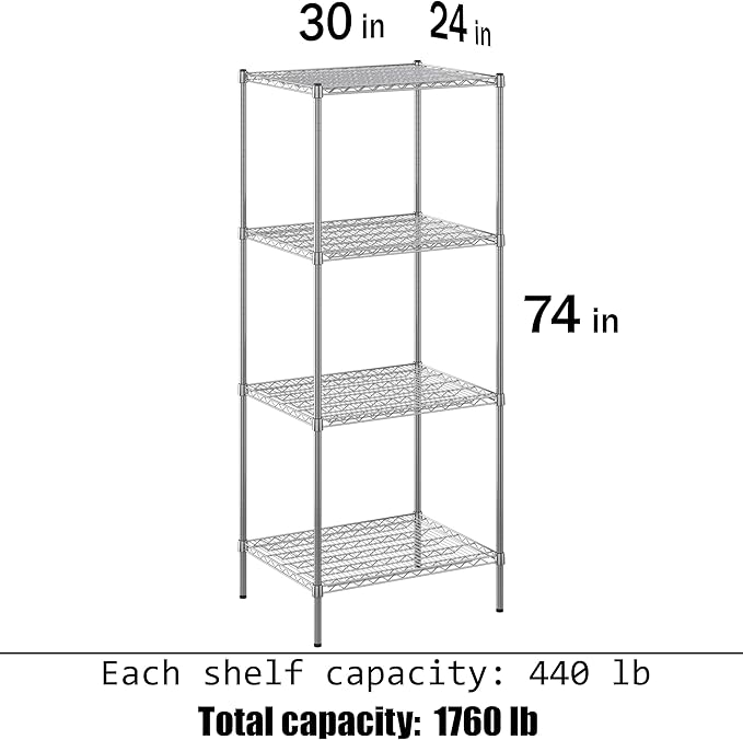Regal Altair 24" Deep x 30" Wide x 74" Height Wire Shelving Kit | 4-Tier | NSF - Image 3