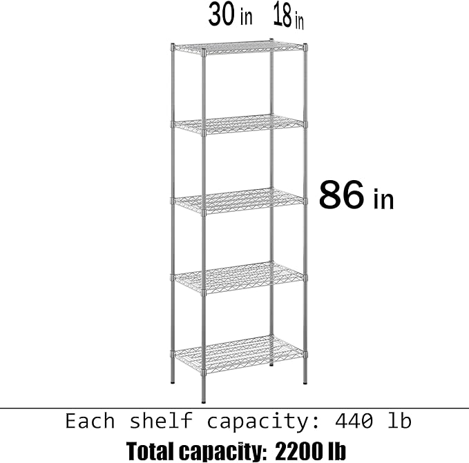 Regal Altair 18" Deep x 30" Wide x 86" Height Wire Shelving Kit | 5-Tier | NSF - Image 3
