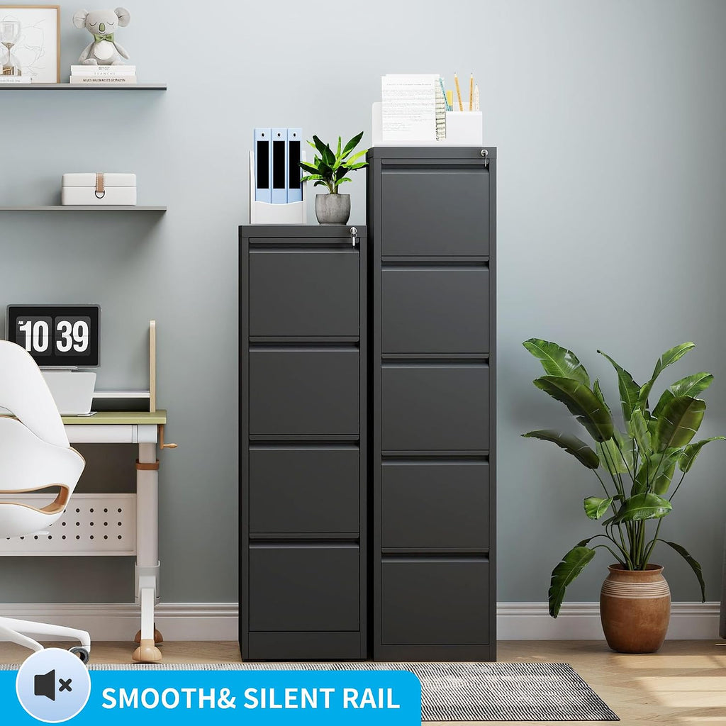 4 drawer file cabinet with lock, metal filing, side view