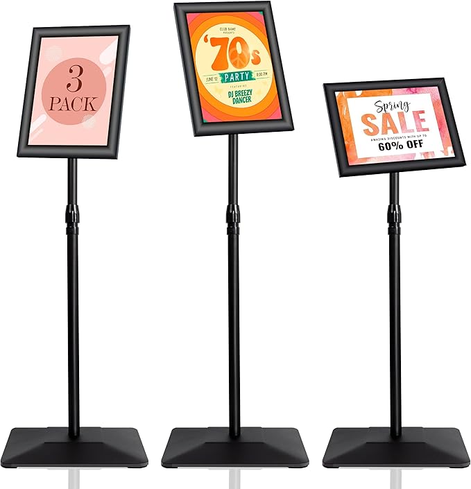 VAIIGO 3 Packs Heavy Duty Pedestal Poster Sign Stand, 8.5"x11" Adjustable Floor by VAIIGO