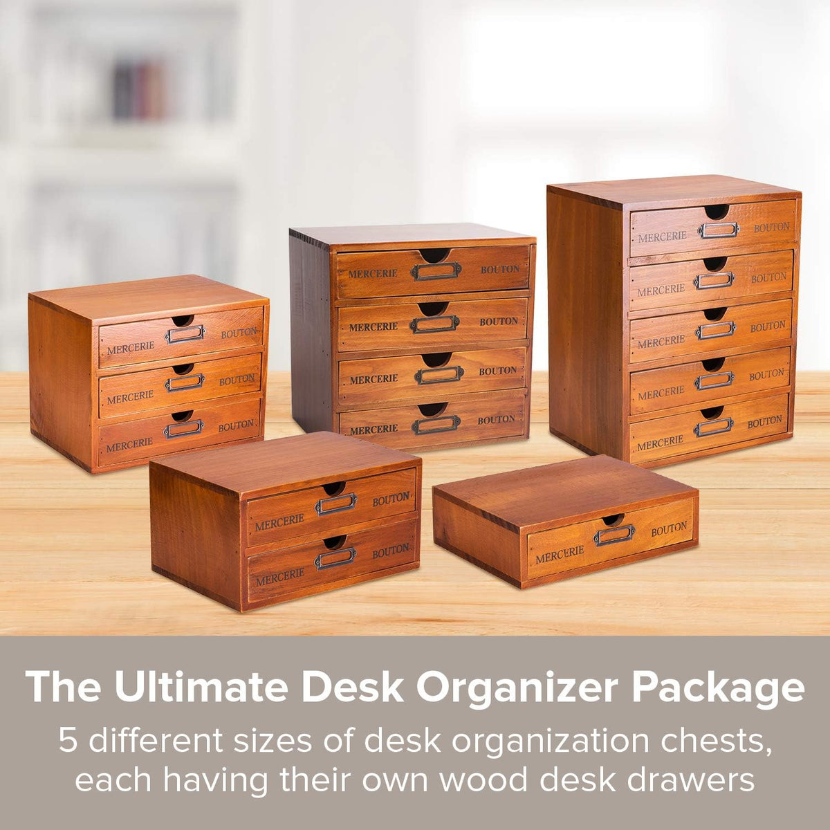 5-Piece Vintage Organization and Storage Set - Single Drawer, 2-Drawer, 3-Dra...