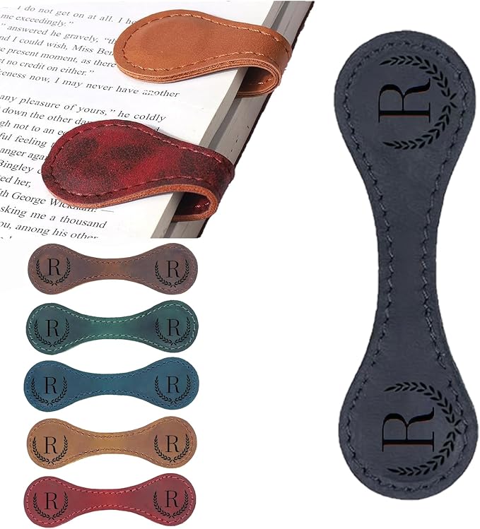 Personalized Magnetic Leather Bookmark, 26 Letters Custom Leather Bookmarks by Artlaza