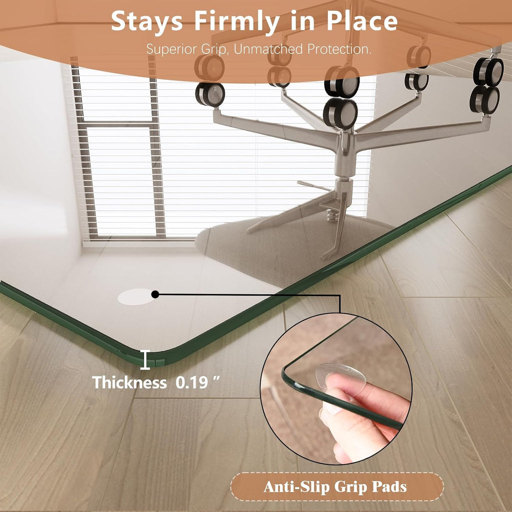 30" x 48" Tempered Glass Chair Mat for Carpet & Hard Floors | 0.19" Thick Tempered Glass, 1000lbs Heavy Duty, Scratch Resistant, Non-Slip, Quiet Rolling, For Carpet&Hard Floors