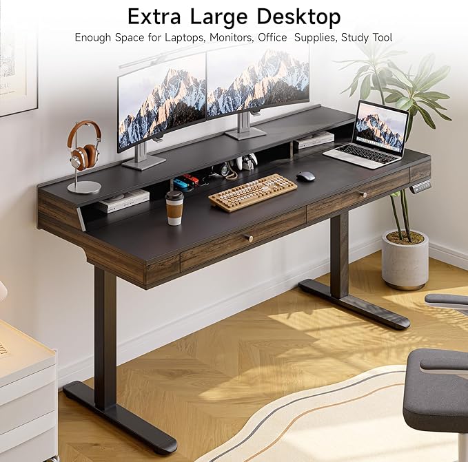 ONBRILL Standing Desk with Drawers, 55x23.6 Inch Electric Stand Up Desk with - Image 3