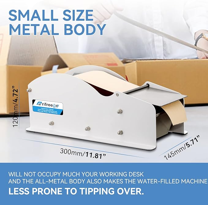 Frifreego Water-Activated Tape Dispenser, Manual Width-Adjustable Kraft Gum - Image 7