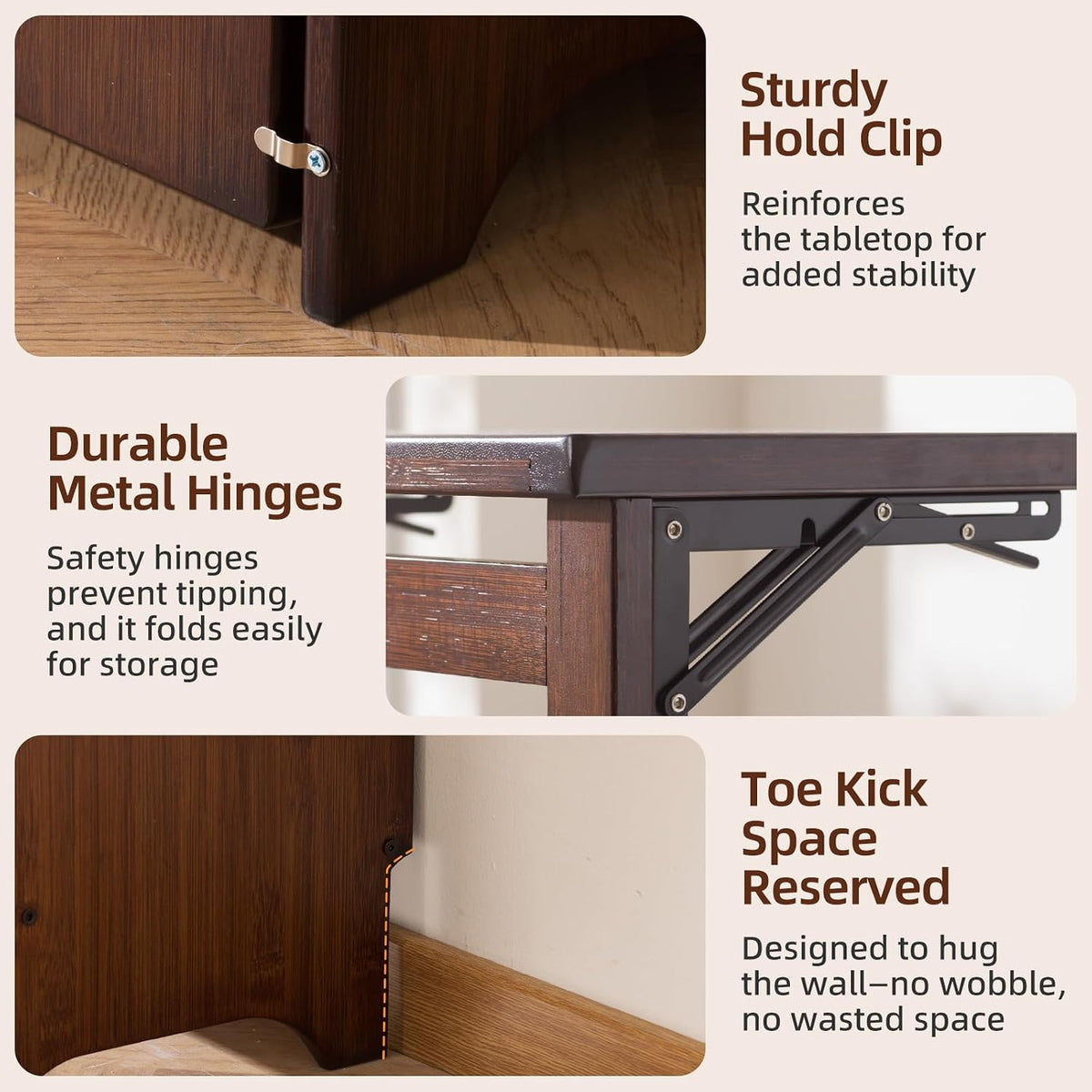 Bamboo Folding Desk with Storage, Foldable Desk for Small Spaces, Brown