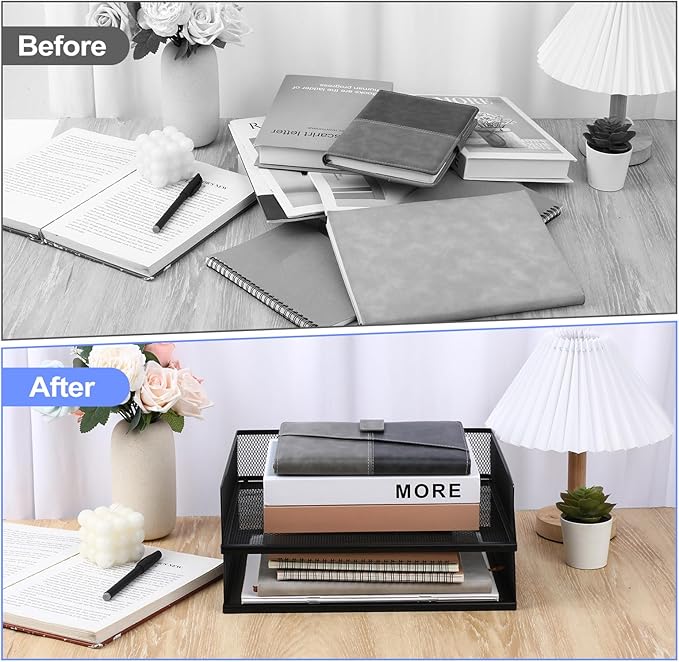 2 Pack Stackable Letter Tray, Wire Mesh Desk File Organizer Metal Desktop Paper - Image 6