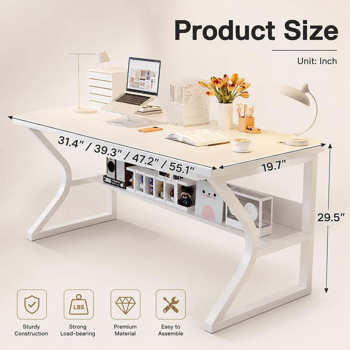 Office Desk with Storage Shelf - 39.3" Computer Writing Desk