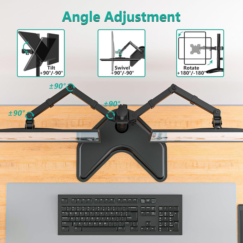wali freestanding dual monitor stand for 13-27 inch showing dimensions