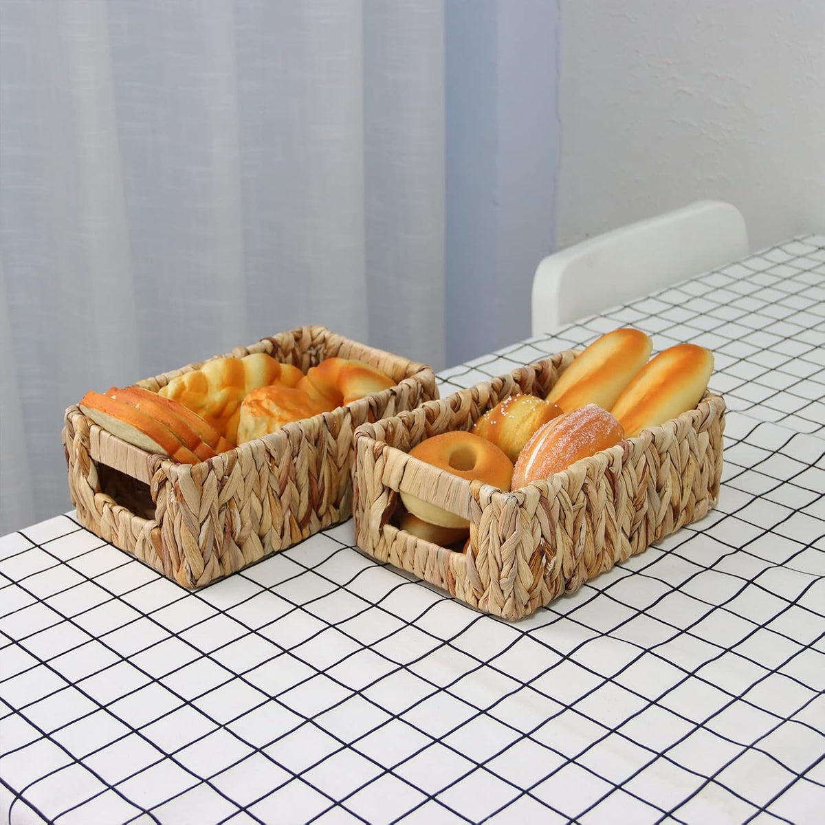 YAHUAN Woven Water Hyacinth Baskets for Organizing, Rectangular Wicker Basket...