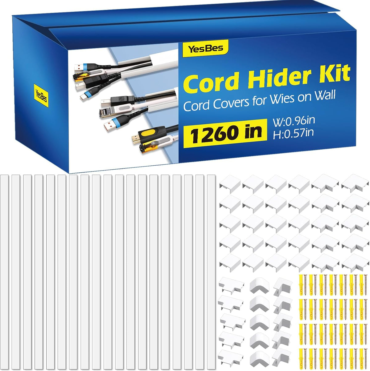1260in Cord Hider Kit, Cord Covers for Wires on Wall, Paintable Cable Raceway...