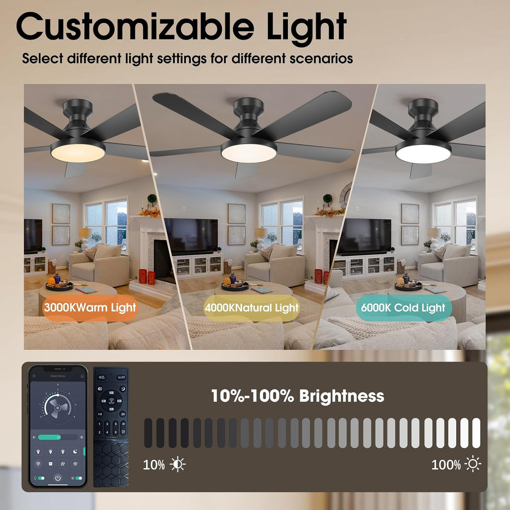 ceiling fans with lights, 46" low profile ceiling, close-up detail