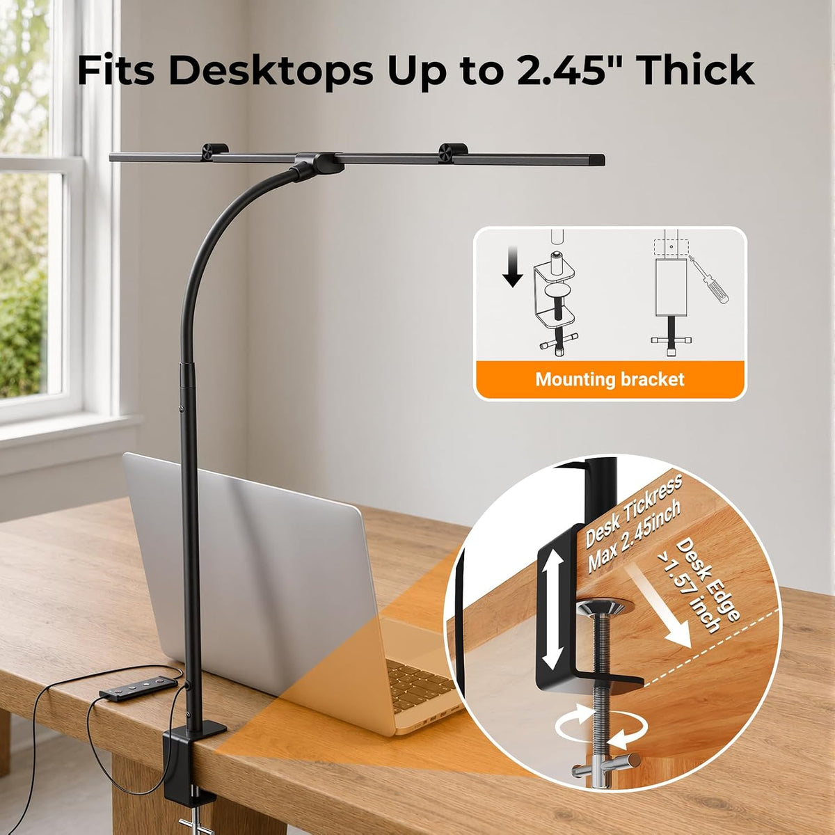 led desk lamps for home office, adjustable swing on a desk or shelf
