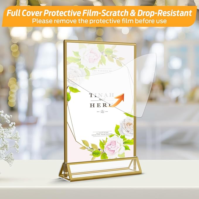 Smarpau 8 Pack Acrylic Sign Holder 8.5x11 Gold Acrylic Frame Clear Table Number - Image 2