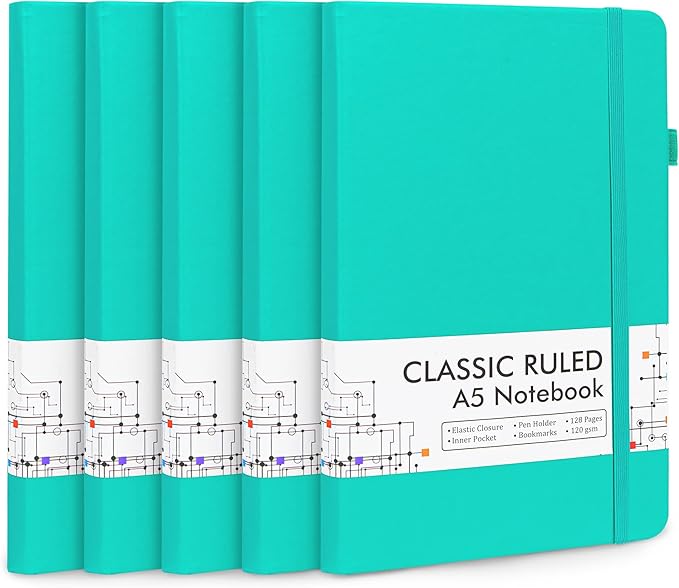 feela 5 Pack Notebooks Journals Bulk, Hardcover Notebook Classic Ruled Lined by feela