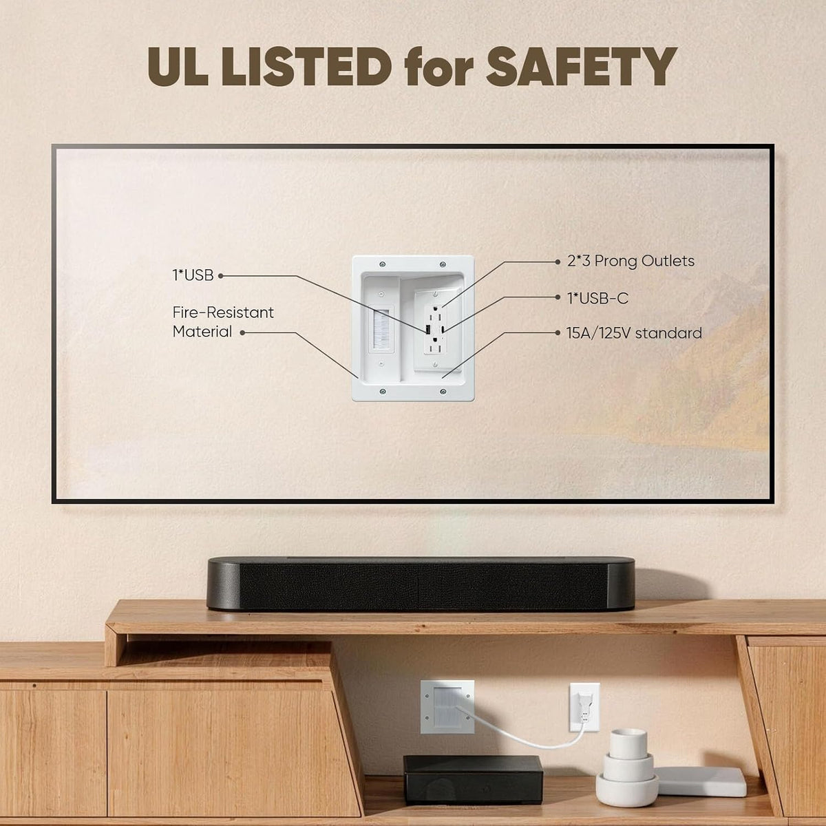 in Wall Cable Management Kit with Brush Wall Plate TV Cable Hider Wall Kit-UL...