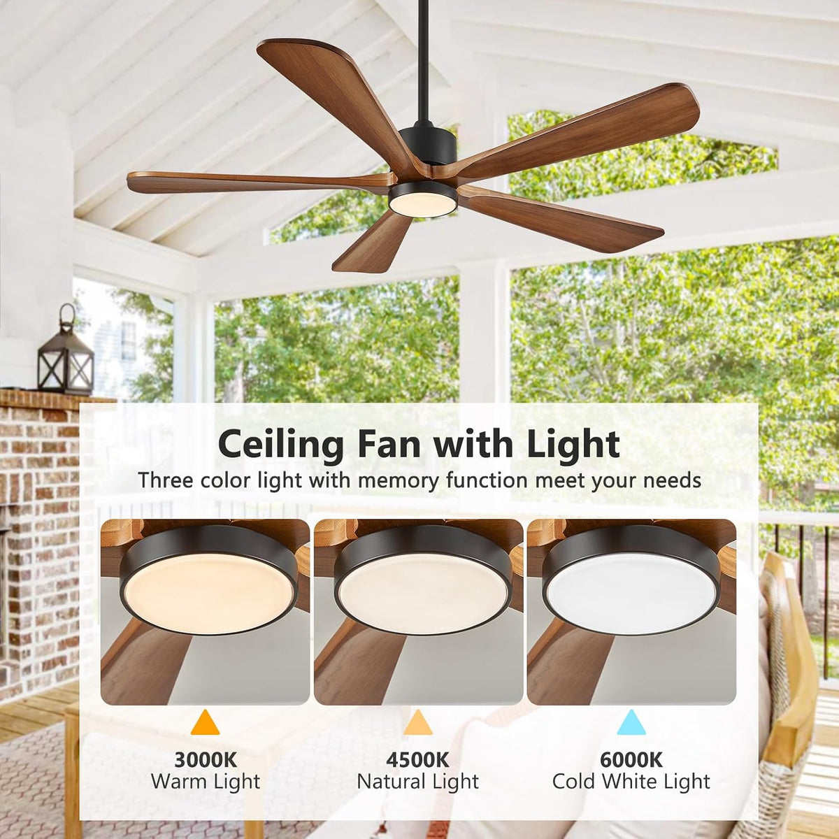 5 blade ceiling fans with lights, 60 inch shown in use