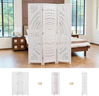 66.9Inch Folding Room Divider, 3 Panels Wood Carved Privacy Screens, Free - Image 4