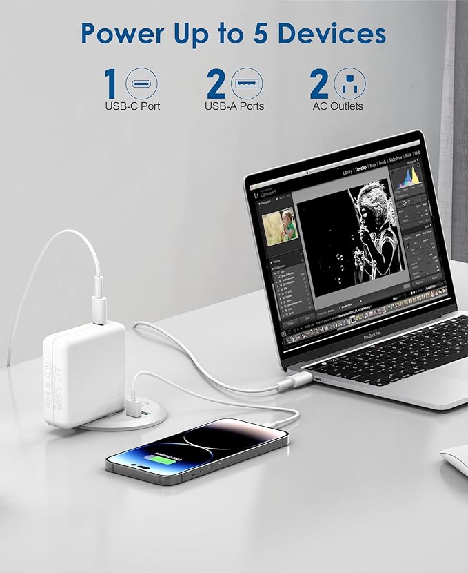 3-inch Desktop Power Grommet, Max 65W USB C Charger, 2 Outlets and 3 USB - Image 2