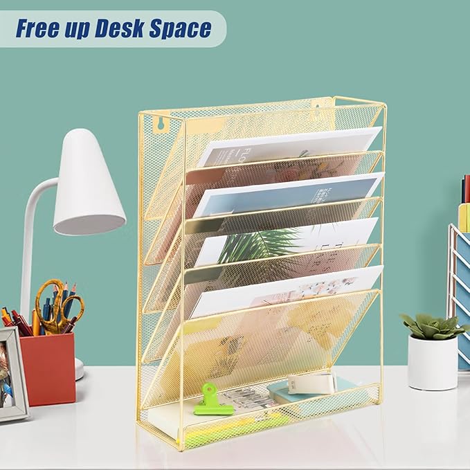 EASEPRES Desk File Organizer Mesh 6-Tier, Hanging Wall Mount Document - Image 4