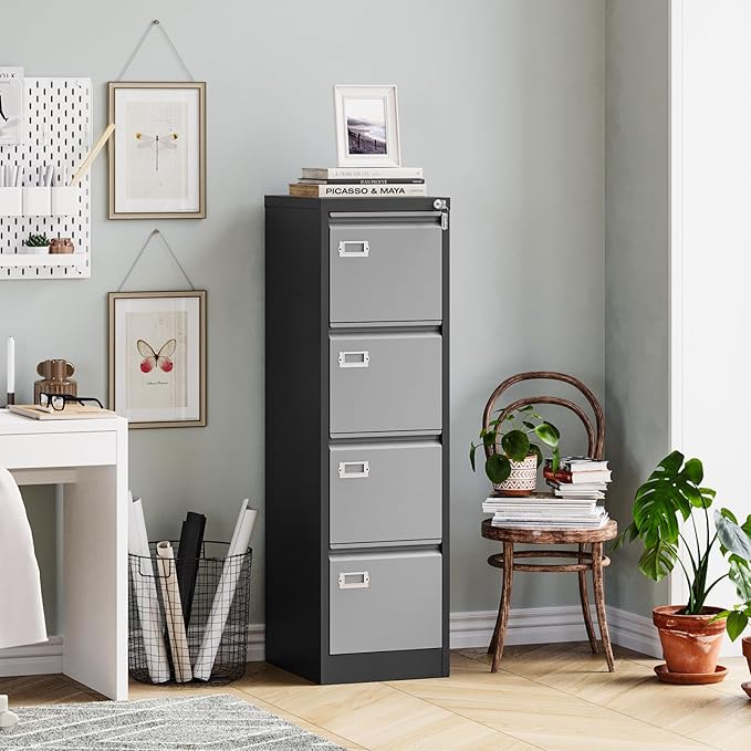 MIIIKO 4 Drawer File Cabinet, Metal Vertical Filing Cabinets - Image 2