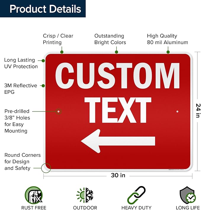 Custom Arrow, Custom Directional Sign, Left Arrow, 24x30 Inches, 3M EGP - Image 6