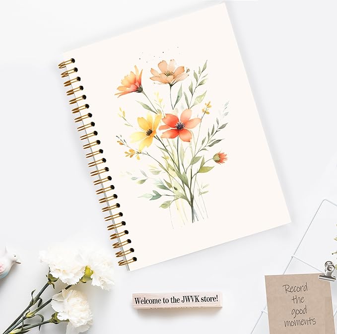JWVK Vintage Floral Botanical Spiral Notebook, Cottagecore Flower Plant - Image 3