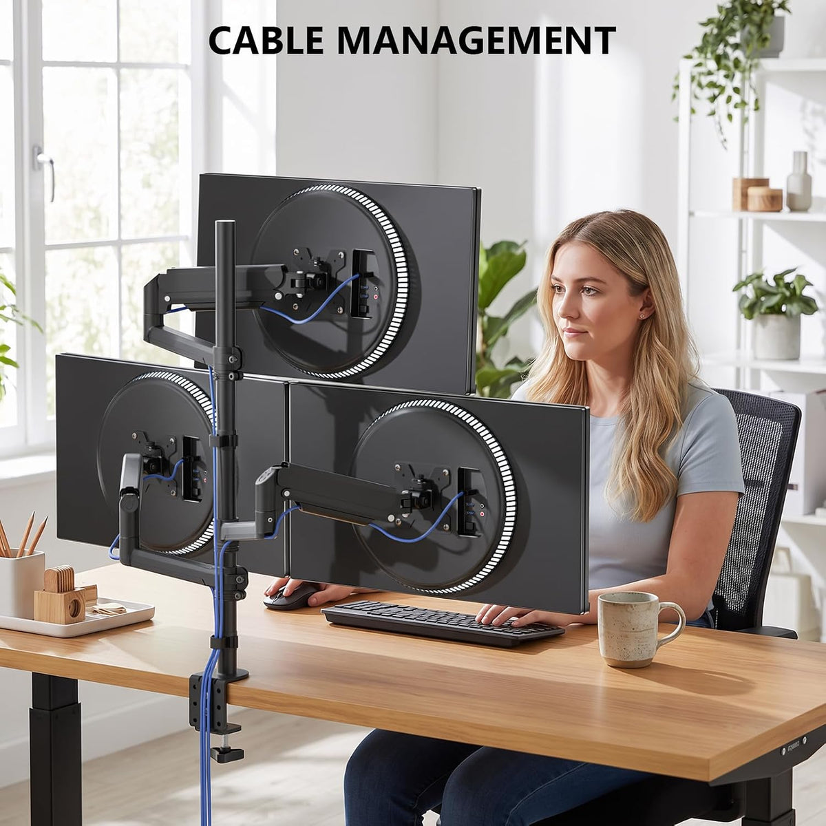 WALI Stacked Triple Monitor Mount for 13-34 inch Screens, 19.8 lbs per Arm