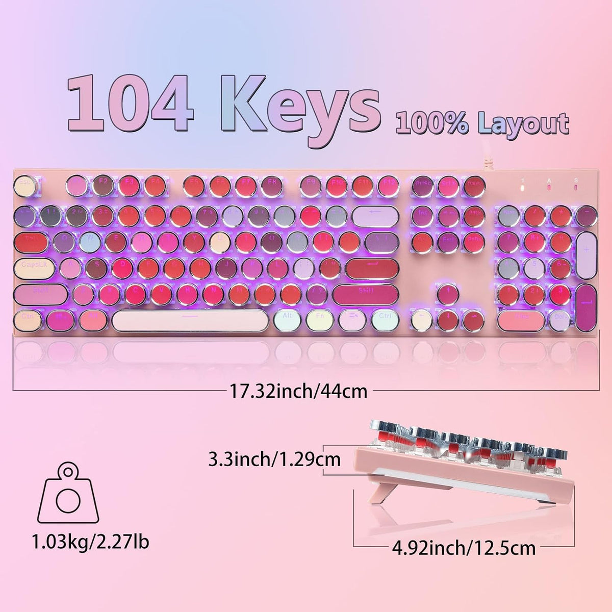 HUO JI Mechanical Gaming Keyboard Typewriter Style with Purple LED Backlit