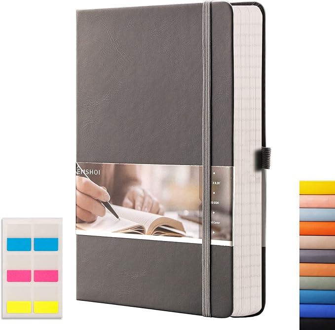 EMSHOI Graph Paper Notebook 256-Page A5 Grid Journal, PU Leather Hardcover by EMSHOI