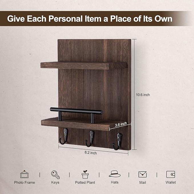 Lucundm Key Holder Wall Mount, Mail Shelf Decor - Image 2