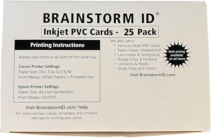 Brainstorm ID Inkjet PVC Cards by BrainstormIDSupply