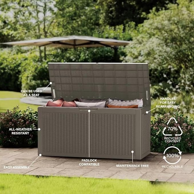 Decksplore 100 Gallon Lockable Resin Deck Box, Waterproof Outdoor Storage Box - Image 3