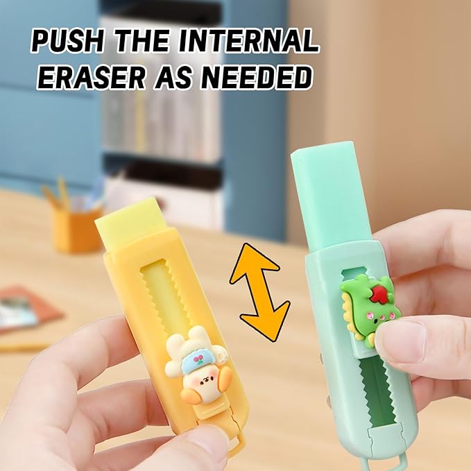BetterJonny Sliding Retractable Eraser, 4 Color Push Pull Erasers and 8 Refills - Image 3