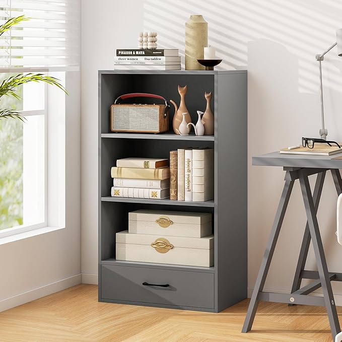 LOKO 4-Tier Bookcase with Storage Drawer, Modern Organizer Display Storage - Image 4