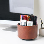 Hennaja Round Leather Art Supply Organizer, Remote Control Holder, 360 Degree - Image 7