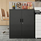 BESFUR Metal Garage Storage Cabinet with 2 Locking Doors and 2 Adjustable Shelves, 36" Black Metal Short Storage Cabinet for Home Office,Garage,School,Utility Room
