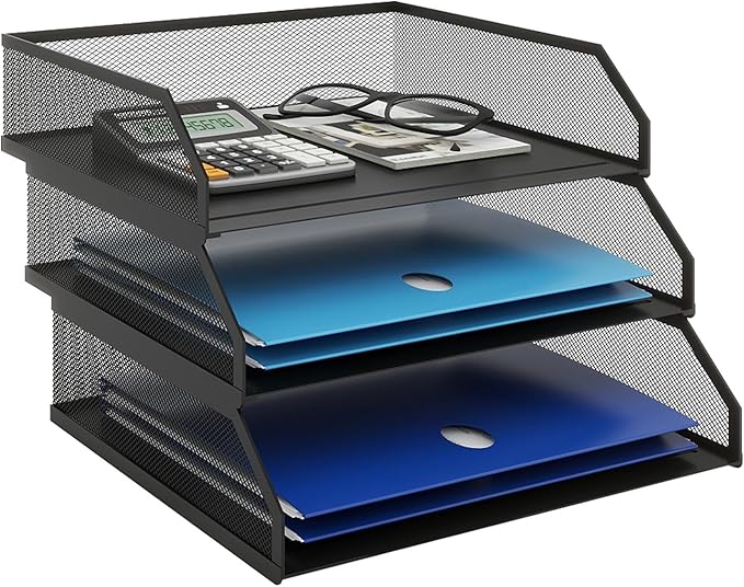 Natwind 3-Tier Stackable Paper Tray, Metal Mesh Desktop Organizer, A4 Paper - Image 9