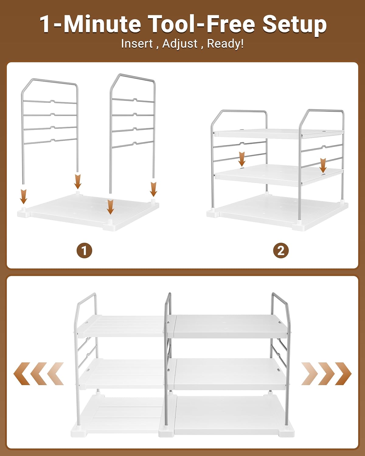 EVERIE 3-Tier Cabinet Organizer, 2-Pack Expandable Shelves for Foil & Wrap