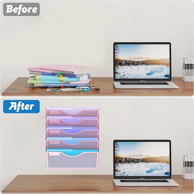 Gawerk 5 Tier Hanging Wall File Organizer, Mesh Mail Paper Orgnization Hanging - Image 5