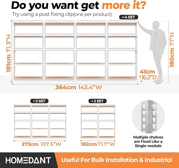 HOMEDANT 35.9" W 5 Tier Heavy Duty Garage Shelving Adjustable Metal Rack - Image 7