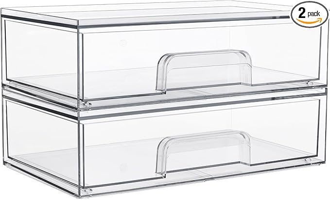 Vtopmart 12.1''W Clear Stackable Storage Drawers, 2 Pack Acrylic Plastic by Vtopmart