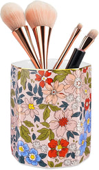 Jwest Pen Holder, Makeup Brush Holder Ceramic Shiny Gold Vintage Floral Flowers - Image 2