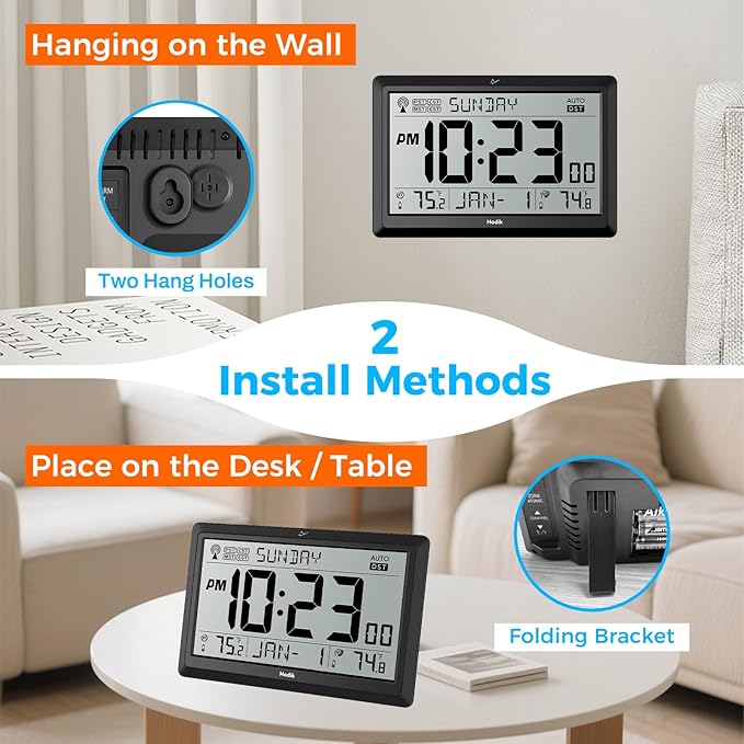 Wall Clock Atomic with Indoor Outdoor Temperature Battery Powered, Easy Reading - Image 2