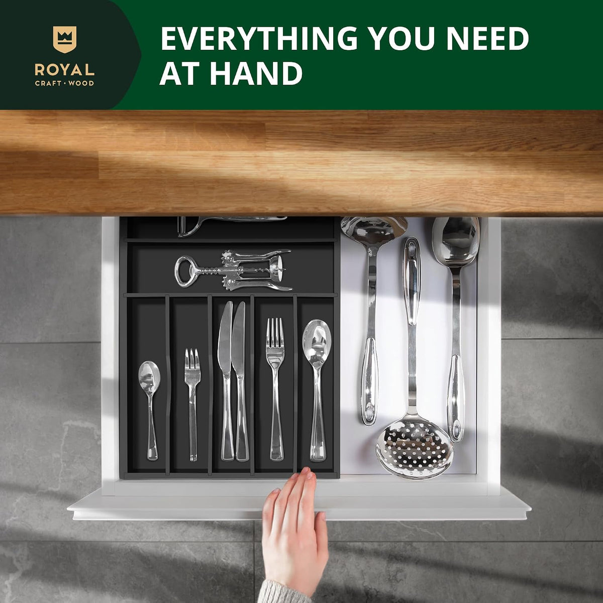 ROYAL CRAFT WOOD Luxury Bamboo Kitchen Drawer Organizer - Silverware Organize...