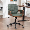 Mid Century Modern Desk Chair, Faux Leather Office Chair with Walnut Finish | Ergonomic Curved Back, Bentwood Frame, 360° Swivel & Rocking Function, Height Adjustable 19"-23", Support Up to 350 lbs