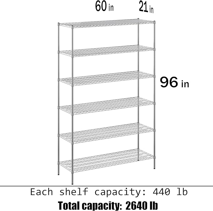 Regal Altair 21" Deep x 60" Wide x 96" Height Wire Shelving Kit | 6-Tier | NSF - Image 3