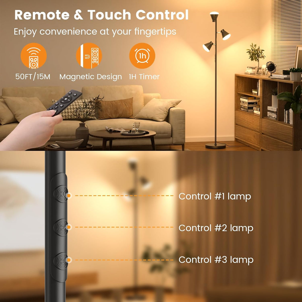 SIBRILLE 36W LED Tree Floor Lamp with Remote for Living Room Bedroom