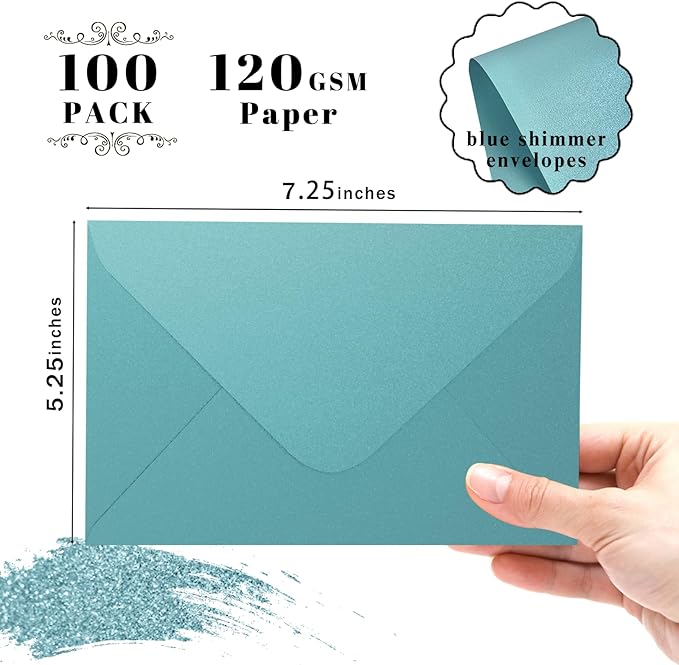 Shimmery Blue Envelope A7-100 PCS Goefun V Flap Invitation Envelopes - Image 2